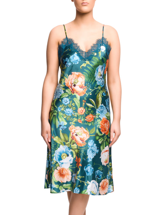 Scarlett Mid Length Chemise - Teal Botanicals