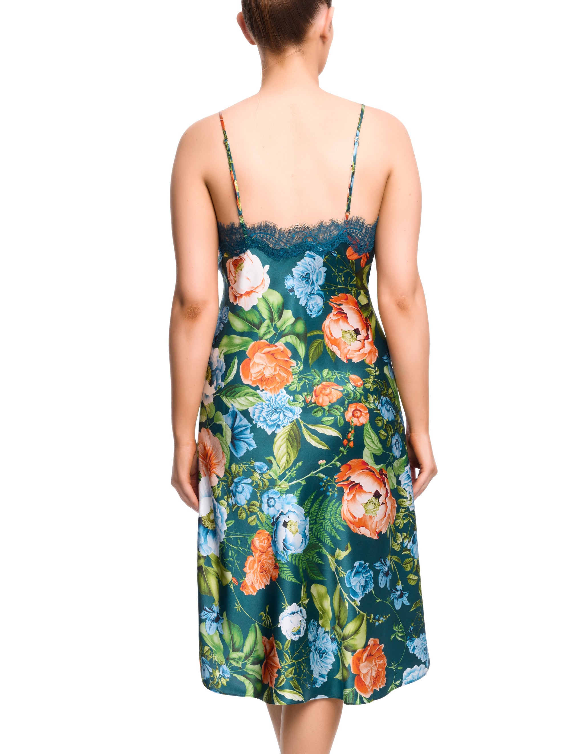 Scarlett Mid Length Chemise - Teal Botanicals