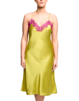 Scarlett Mid Length Chemise - Chartreuse/Pinot Noir