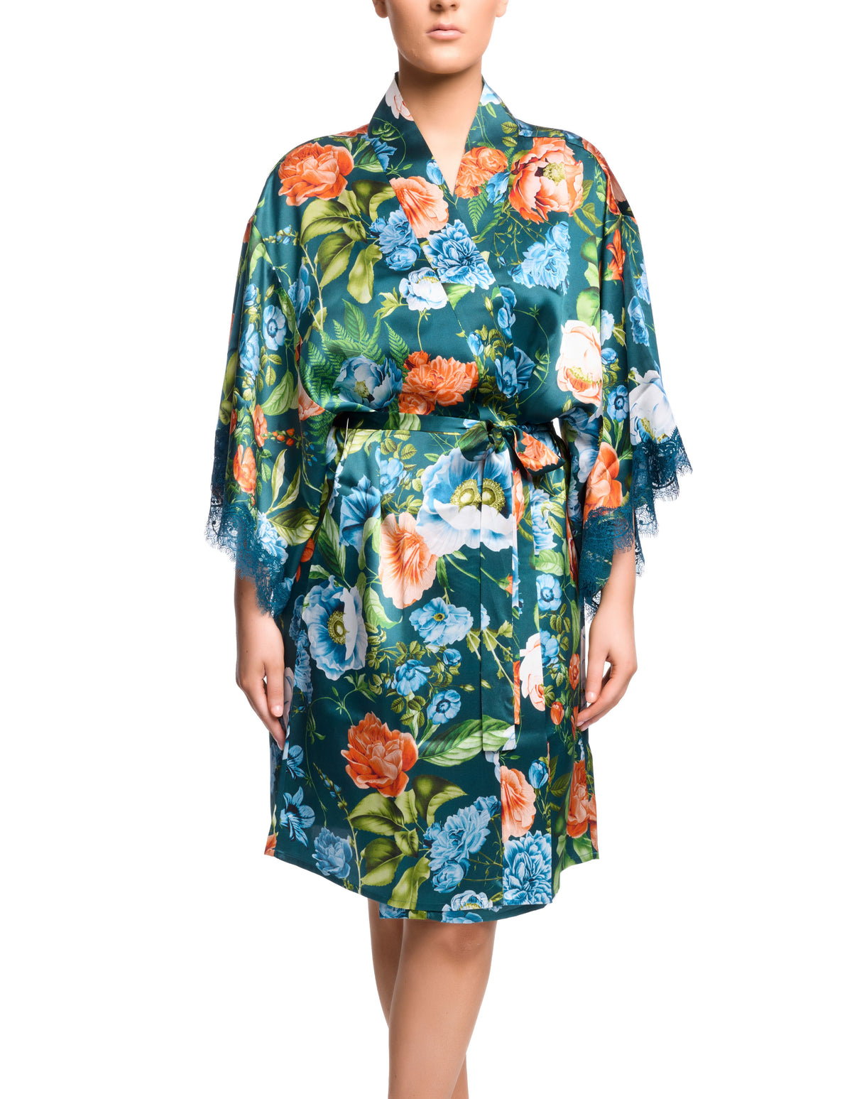 Scarlett Kimono - Teal Botanicals